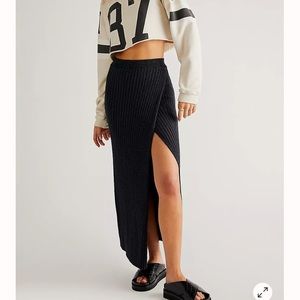 Free People Better Days Midi Skirt in Black Combo Size S